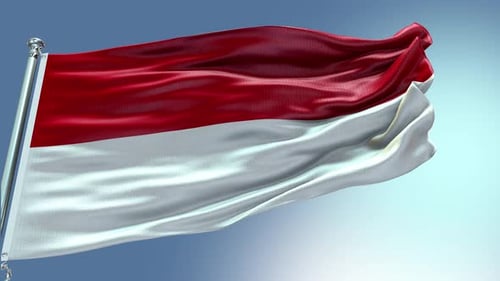 Realistic Indonesia Flag Waving on a Blue Sky Background