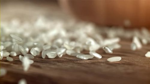 Rice Falls on the Table Filmed on a Highspeed Camera at 1000 Fps