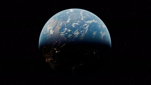 Planet Earth Rotating in Space with City Lights