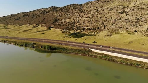 A drone pan over Soda Lake, Morrison Co.