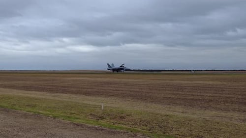 Lockheed Martin F-35A Lightning II Jet Plane Slowly Driving On Airfield Tarmac. tracking shot