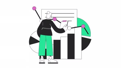 Animated Flat Design Business Person Analyzing Data Charts