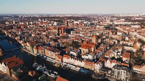 Aerial View of Gdansk City in Poland Historical Center of European City