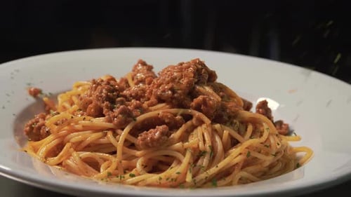 Spaghetti with Meat Sauce Close Up Shot