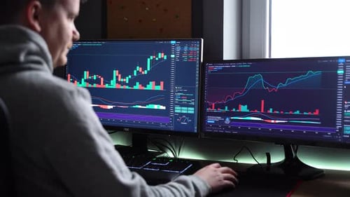 Young Adult Trading Stock on Computer At Home
