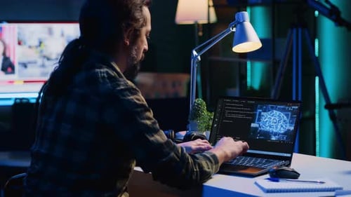 Data Scientist Updating Artificial Intelligence Neural Networks Writing Code