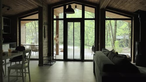 Rustic Cabin Interior with Forest View