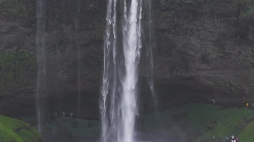 Aerial View of Seljalandsfoss Waterfall and Surrounding Landscape