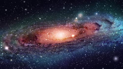 Rotating Spiral Galaxy with Twinkling Stars in Space