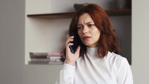 Close Up Caucasian Upset Frustrated Sad Worried Woman Girl Businesswoman Talking Mobile Phone