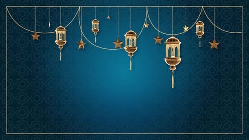 Golden Islamic Lanterns and Stars Motion Background