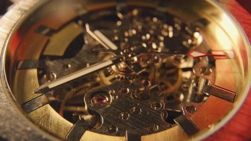 Time Lapse Video Close View of a Mechanical Watch with Gears and Hands Showing Time in Detail