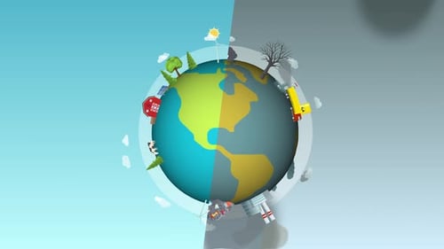 Animated Earth Showing Clean vs Polluted Environment