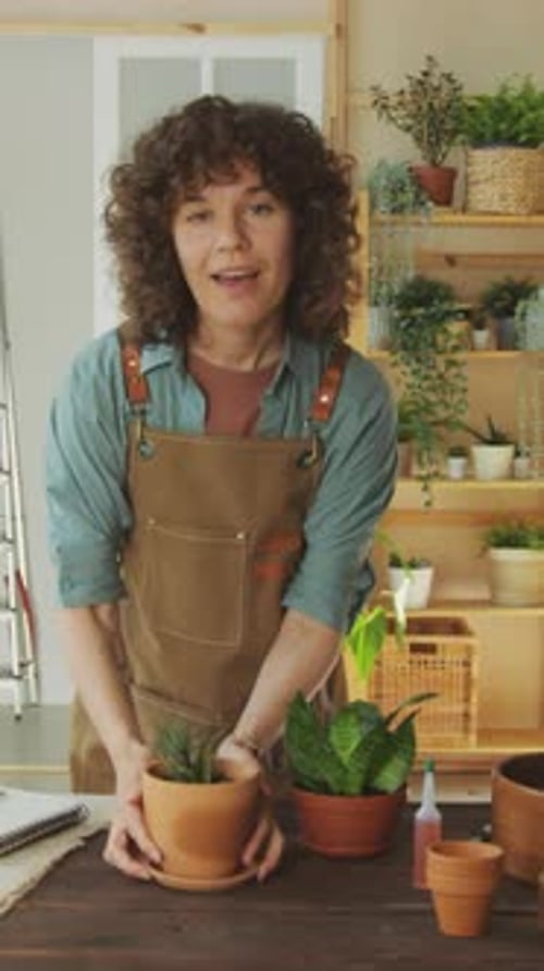 Botanist Talking on Camera about Home Garden