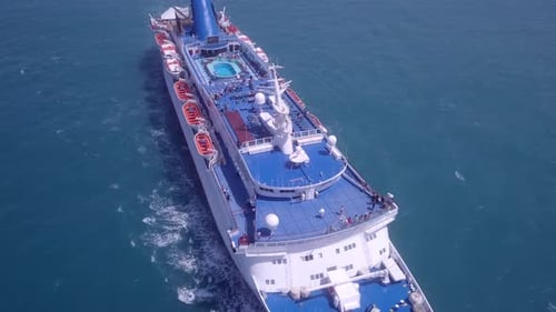 Cruise ship sailing across The Mediterranean sea - Aerial footage