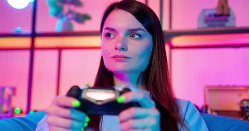 Serious Girl Game Play Game Joystick