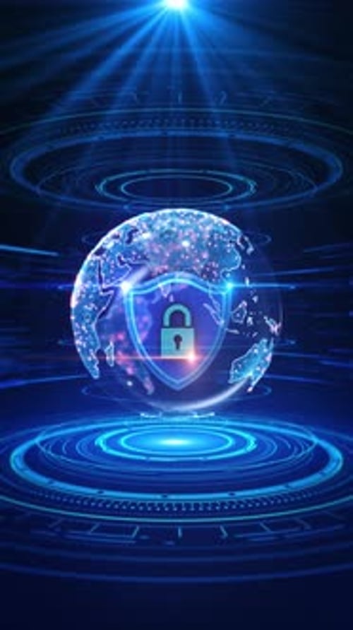 Futuristic Global Data Security Animation with Shield and Padlock