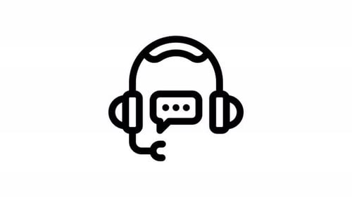 Animated Headphones with Microphone and Speech Bubble Line Icon