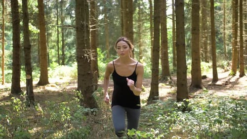 Woman Jogging Through a Sunny Forest