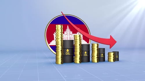 Cambodia Oil Revenue Decline With Red Arrow