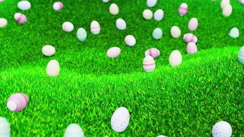 Pastel Easter Eggs Gently Roll Down Green Grassy Hill
