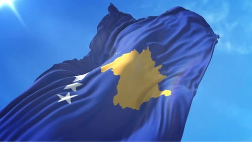 Realistic Kosovo Flag Waving Against Blue Sky