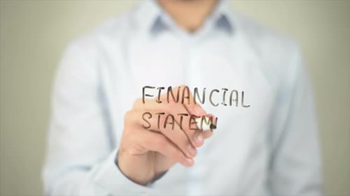 Financial Statement Writing on Transparent Screen