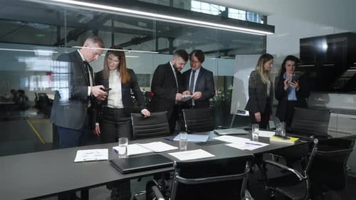 Business People Meeting Before Conference Room Meeting