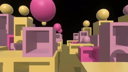 Abstract Geometric Cubes and Spheres Floating Tunnel Animation