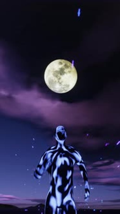 Fluid Abstract Humanoid Walking Under Moon Loop