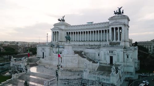 Aerial Boom Shot Reveals Altar of the Fatherland, Rome, Italy
