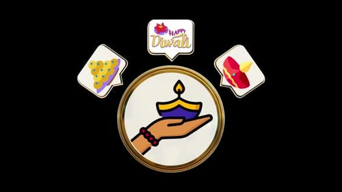 Diwali Diya Circle Icon Animation Loop Alpha