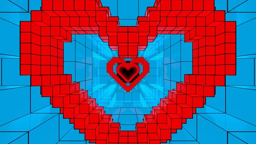 Red And Blue Pixel Heart Tunnel Background Vj Loop In 4K