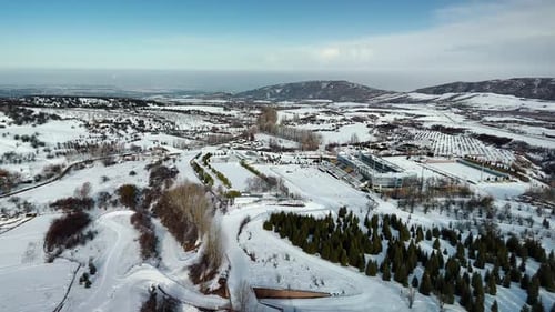 Aerial View of Mountain Ski Stadium with Snow