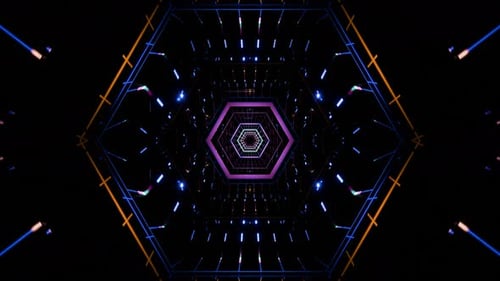 Flashing Neon Hexagonal Tunnel on a Black Background in a Seamless Loop