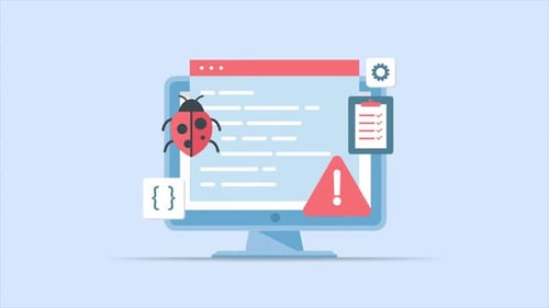 Animated Flat Design Computer Debugging Software Development