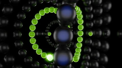 Les sphères noires et turquoises se déplacent rythmiquement dans des boucles VJ infinies