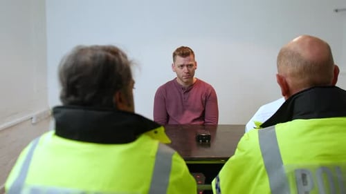 Man Interviewed by Authorities at Table