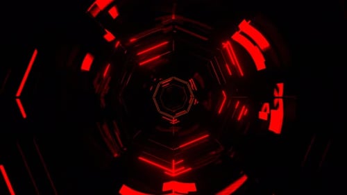 Rot-orange blinkender neonfarbener geometrischer Fantasy-Korridor-Hintergrund VJ Loop in 4K