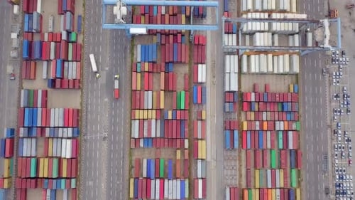 Port dock with Shipping Containers and transtainer cranes