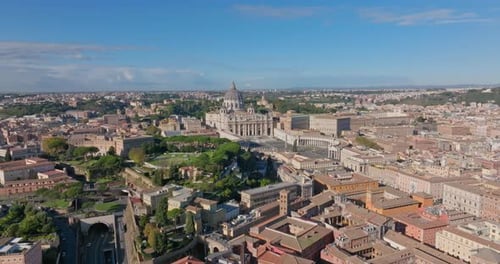 Aerial View of Urban Cityscape of Rome Italy Vatican with St Peter's Basilica