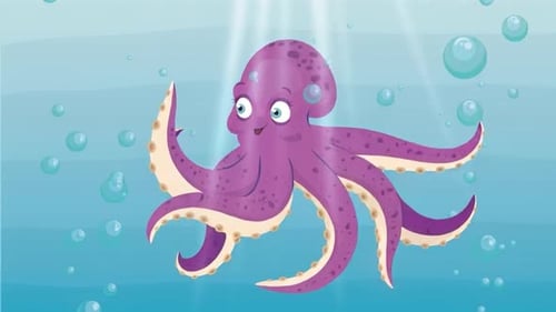Cute Cartoon Octopus Swimming in Bubbles Under the Sea - Aquatic Animals - Marine Creatures