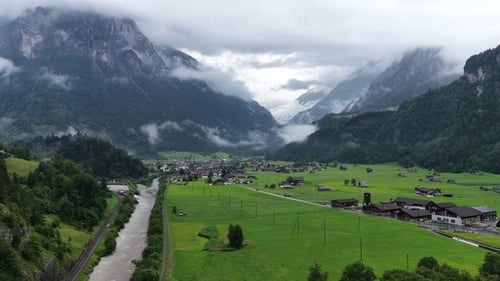 Breathtaking Scenery of Swiss Alps Linthal Valley in Canton Glarus