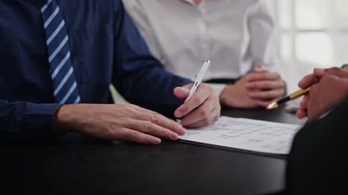 Businesspeople sell buy mortgage and signing agreement for apartment financial