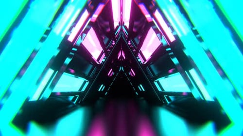 Cyan And Pink Triangle Strobe Neon Sci Fi Tunnel Background Vj Loop I 4K