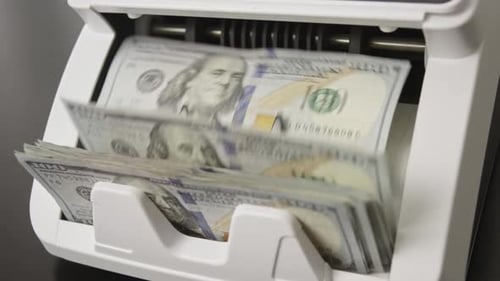 Money Counting Machine with Motion Bills Money Counting Process Paper Money in Counting Machine