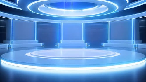podium Futuristic showcase with platform for product displaying. Empty modern stage display