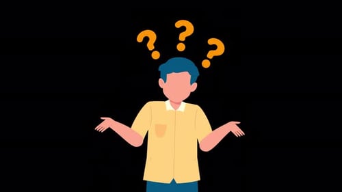 Animated Man Shrugging with Question Marks Flat Design