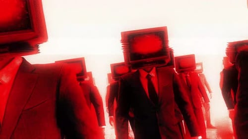 Glitch Animated Corporate Figures with Retro TV Heads