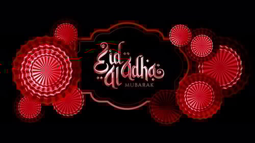 Eid Al Adha Mubarak Festive Title Animation with Red Paper Decorations